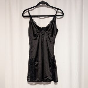 Cider Satin Elegant Black Lace Trim Slip Dress Size Small